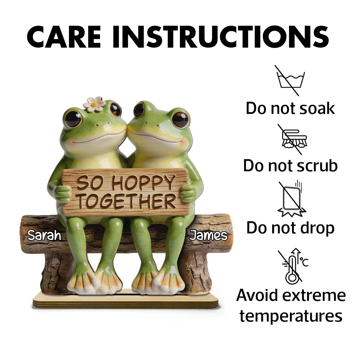 3D Effect Cottagecore Retro Aesthetic Frog Couple Hoppy Happy Together - Personalized 2-Layered Wooden Plaque - Valentine's Day, Anniversary Gift For Couple, Gift For Him, For Her
