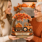 Grandma's Little Pumpkins Tracktor Autumn - Personalized 2-Layered Wooden Plaque - Fall Season Decor Gift, Gift For Grandma