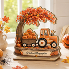 Grandma's Little Pumpkins Tracktor Autumn - Personalized 2-Layered Wooden Plaque - Fall Season Decor Gift, Gift For Grandma