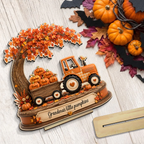 Grandma's Little Pumpkins Tracktor Autumn - Personalized 2-Layered Wooden Plaque - Fall Season Decor Gift, Gift For Grandma
