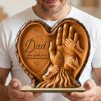 Dad Holds Kids Hands - Personalized 2-Layered Wooden Plaque - Heartfelt Gift For Dad, Husband