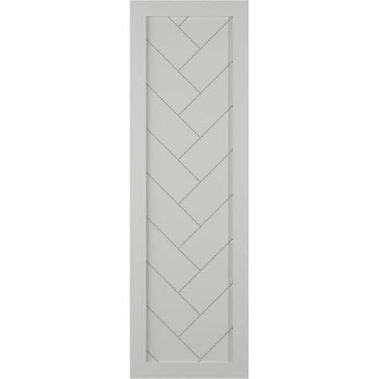 18 in. x 37 in. PVC Single Panel Herringbone Modern Style Fixed Mount Board and Batten Shutters Pair in Hailstorm Gray