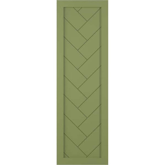 18 in. x 37 in. PVC Single Panel Herringbone Modern Style Fixed Mount Board and Batten Shutters Pair in Moss Green