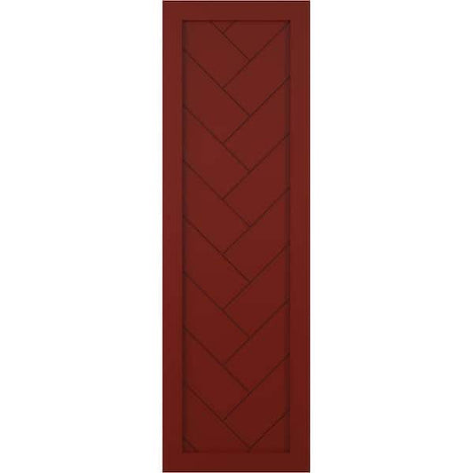 18 in. x 37 in. PVC Single Panel Herringbone Modern Style Fixed Mount Board and Batten Shutters Pair in Pepper Red