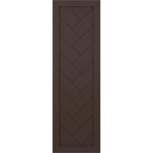 18 in. x 37 in. PVC Single Panel Herringbone Modern Style Fixed Mount Board and Batten Shutters Pair in Raisin Brown