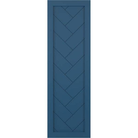 18 in. x 37 in. PVC Single Panel Herringbone Modern Style Fixed Mount Board and Batten Shutters Pair in Sojourn Blue