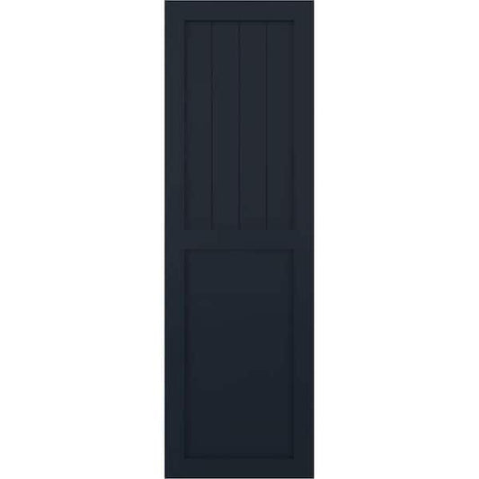 18 in. x 37 in. PVC Farmhouse/Flat Panel Combination Fixed Mount Board and Batten Shutters, Starless Night Blue