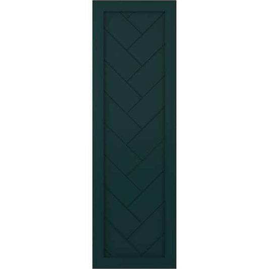 18 in. x 37 in. PVC Single Panel Herringbone Modern Style Fixed Mount Board and Batten Shutters Pair in Thermal Green