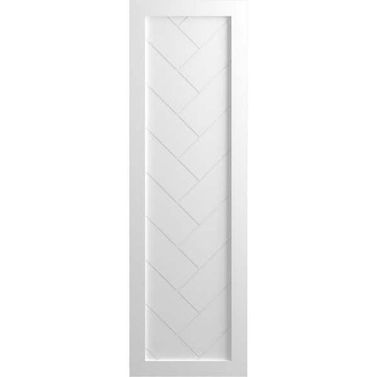 18 in. x 37 in. PVC Single Panel Herringbone Modern Style Fixed Mount Board and Batten Shutters Pair in Unfinished