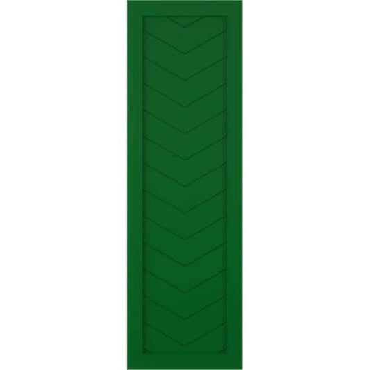 18 in. x 37 in. PVC Single Panel Chevron Modern Style Fixed Mount Board and Batten Shutters in Viridian Green