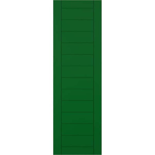 18 in. x 37 in. PVC Horizontal Slat Framed Modern Style Fixed Mount Board and Batten Shutters Pair in Viridian Green