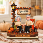 Couple Sitting Under Lamp Post 2D Flat - Personalized Wooden Plaque - Fall Season Decoration