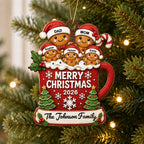 Gingerbread Family In Hot Cocoa 2D Flat - Personalized Wooden Ornament - Christmas Tree Decor For Family