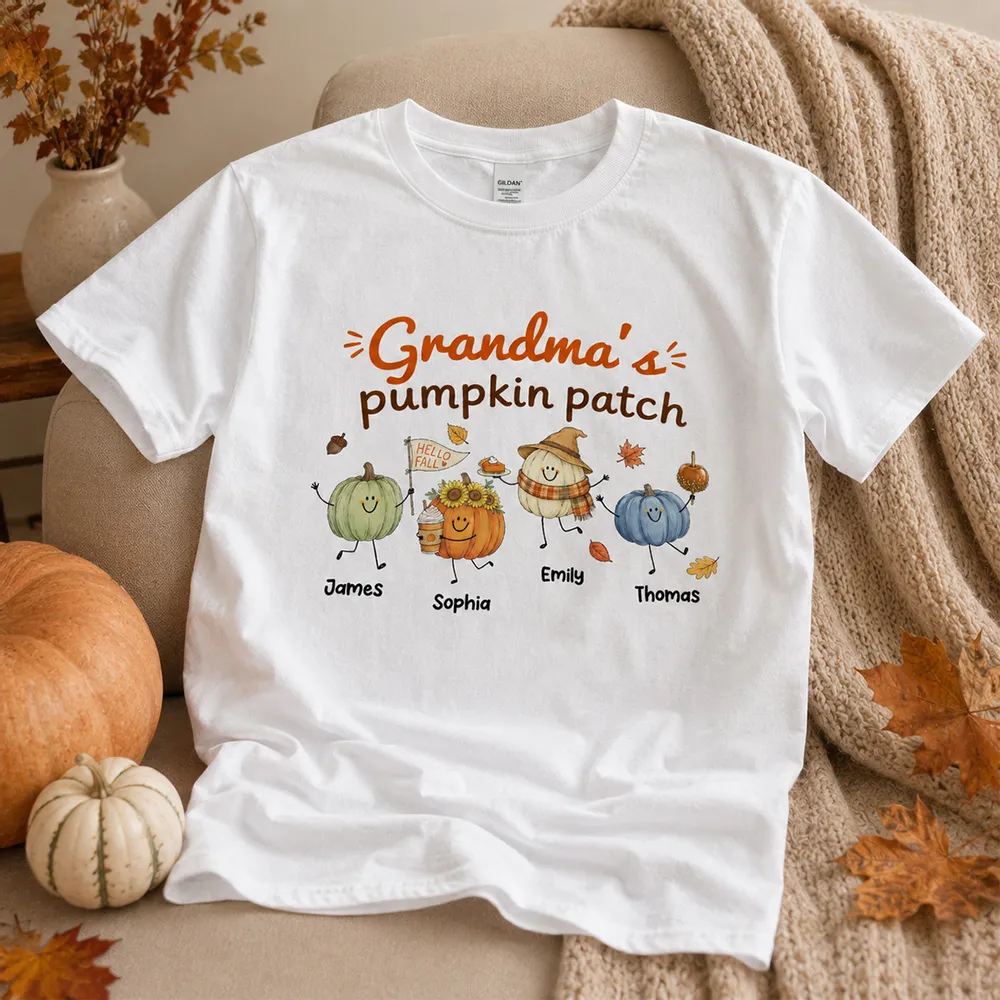 Grandma's Pumpkin Patch Cute Characters - Personalized Shirt - Fall Season Shirt For Grandma, Mom