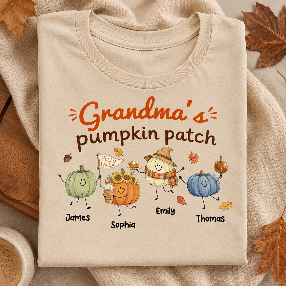 Grandma's Pumpkin Patch Cute Characters - Personalized Shirt - Fall Season Shirt For Grandma, Mom