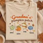 Grandma's Pumpkin Patch Cute Characters - Personalized Shirt - Fall Season Shirt For Grandma, Mom