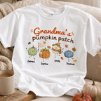Grandma's Pumpkin Patch Cute Characters - Personalized Shirt - Fall Season Shirt For Grandma, Mom