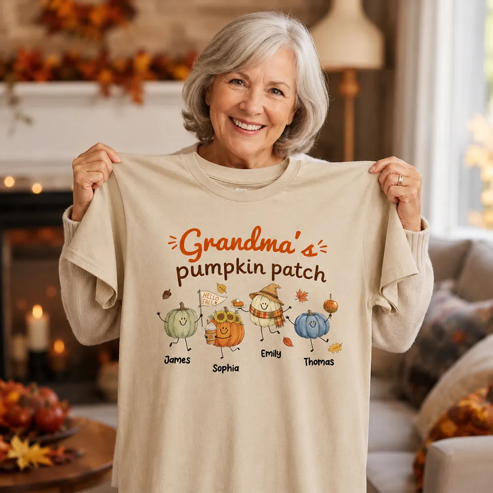 Grandma's Pumpkin Patch Cute Characters - Personalized Shirt - Fall Season Shirt For Grandma, Mom