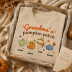 Grandma's Pumpkin Patch Cute Characters - Personalized Shirt - Fall Season Shirt For Grandma, Mom