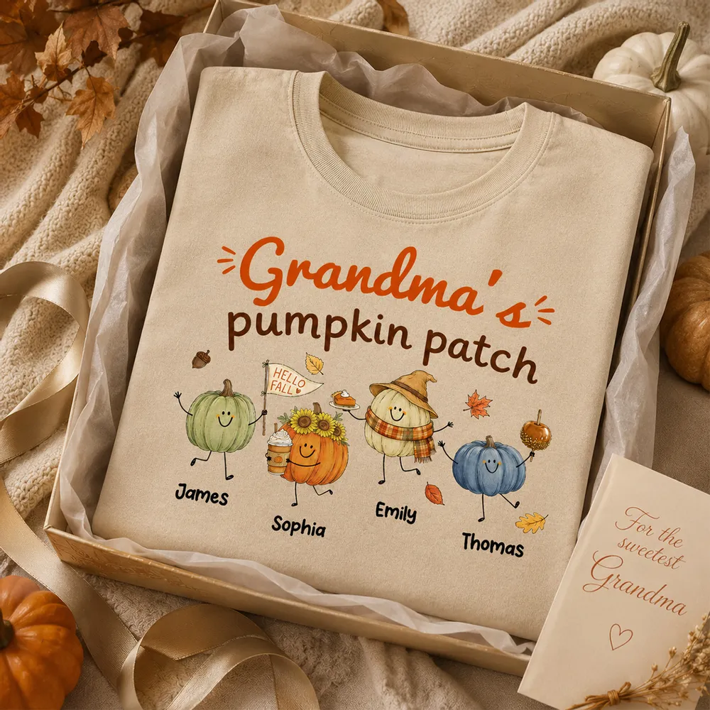 Grandma's Pumpkin Patch Cute Characters - Personalized Shirt - Fall Season Shirt For Grandma, Mom