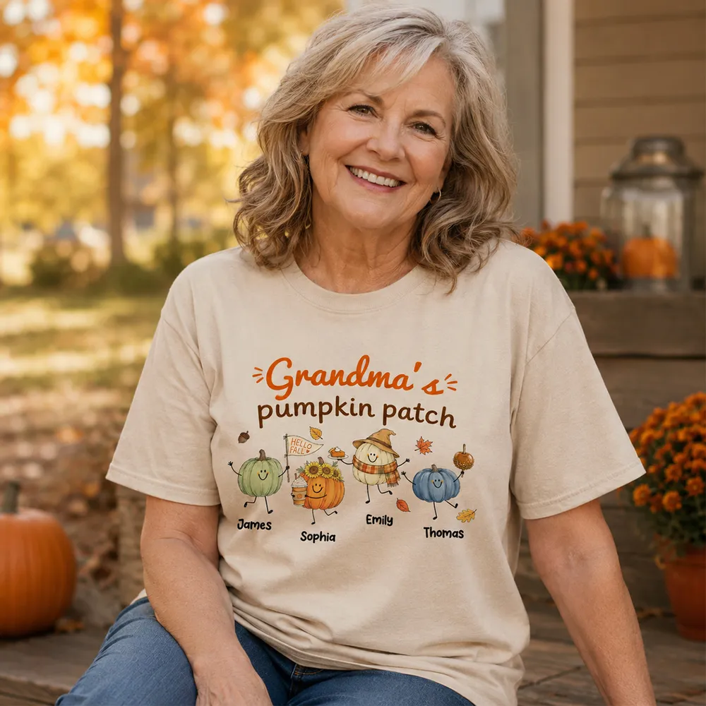 Grandma's Pumpkin Patch Cute Characters - Personalized Shirt - Fall Season Shirt For Grandma, Mom
