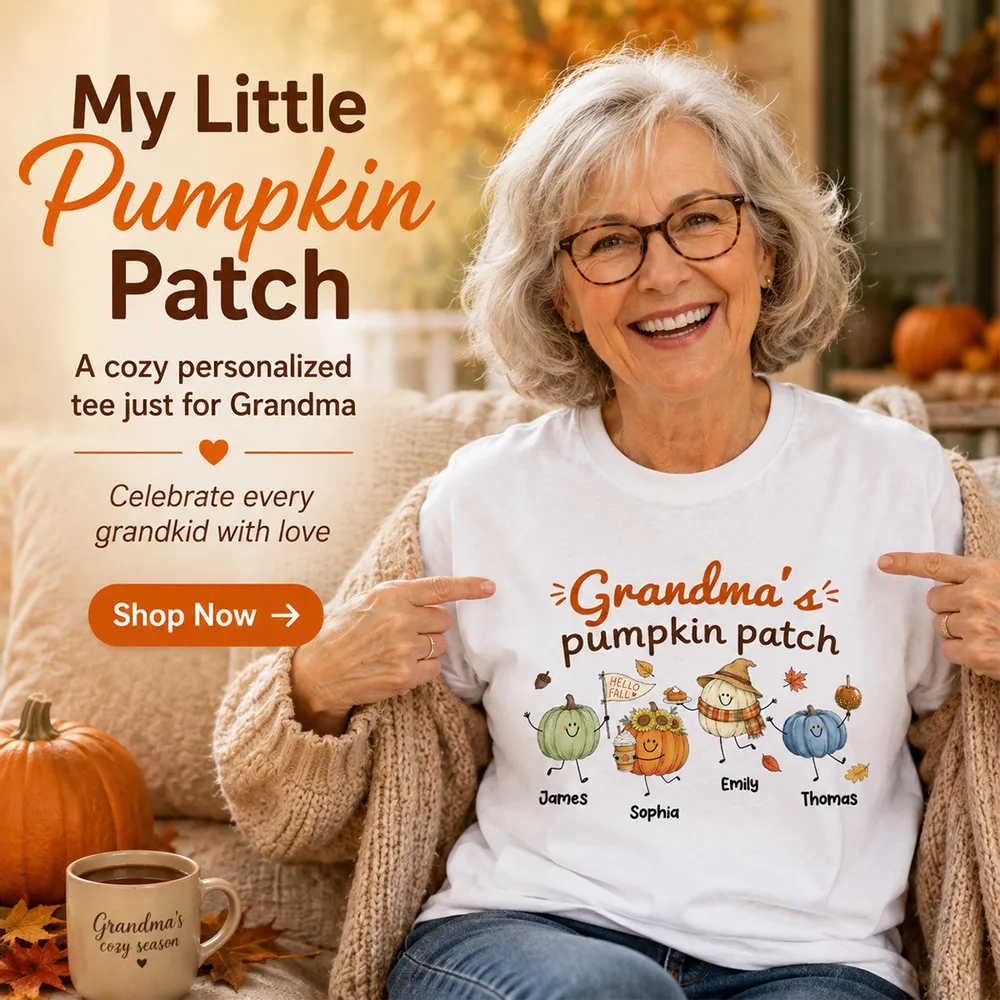 Grandma's Pumpkin Patch Cute Characters - Personalized Shirt - Fall Season Shirt For Grandma, Mom