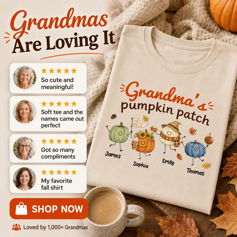 Grandma's Pumpkin Patch Cute Characters - Personalized Shirt - Fall Season Shirt For Grandma, Mom