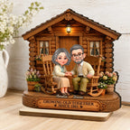Eternal Love Couple Growing Old Together Cabin Wood House - Personalized 2-Layered Wooden Plaque - Anniversary Gift For Couple