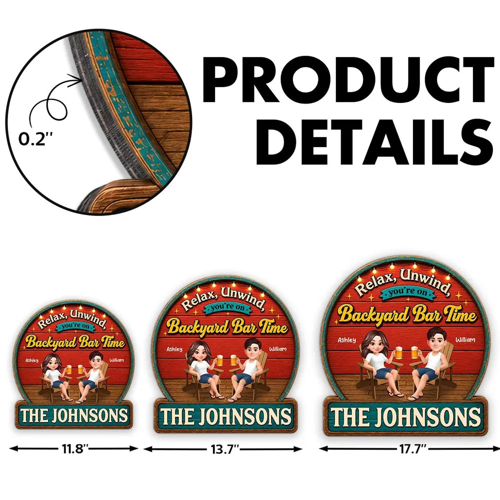Summer Vibe Relax Unwind On Patio Backyard Bar Time - Personalized Wood Sign - Gift For Couple, Summer Outdoor Porch, Patio, Bar Decoration