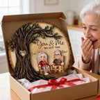 Old Couple Rocking Chair Under Heart Carved Tree - Personalized 2-Layered Wooden Plaque - Valentine's Day Gift For Couple
