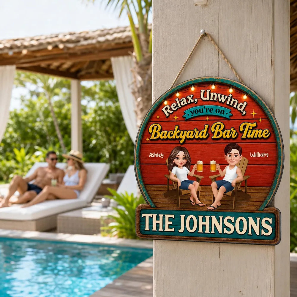 Summer Vibe Relax Unwind On Patio Backyard Bar Time - Personalized Wood Sign - Gift For Couple, Summer Outdoor Porch, Patio, Bar Decoration