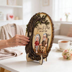 Old Couple Rocking Chair Under Heart Carved Tree - Personalized 2-Layered Wooden Plaque - Valentine's Day Gift For Couple