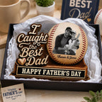 We Caught The Best Dad Custom Photo 2D Flat Printed - Personalized 2-Layered Wooden Plaque - Happy For Baseball Dad