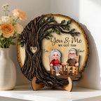 Old Couple Rocking Chair Under Heart Carved Tree - Personalized 2-Layered Wooden Plaque - Valentine's Day Gift For Couple