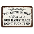 Welcome To Our Happy Place - Personalized Metal Sign