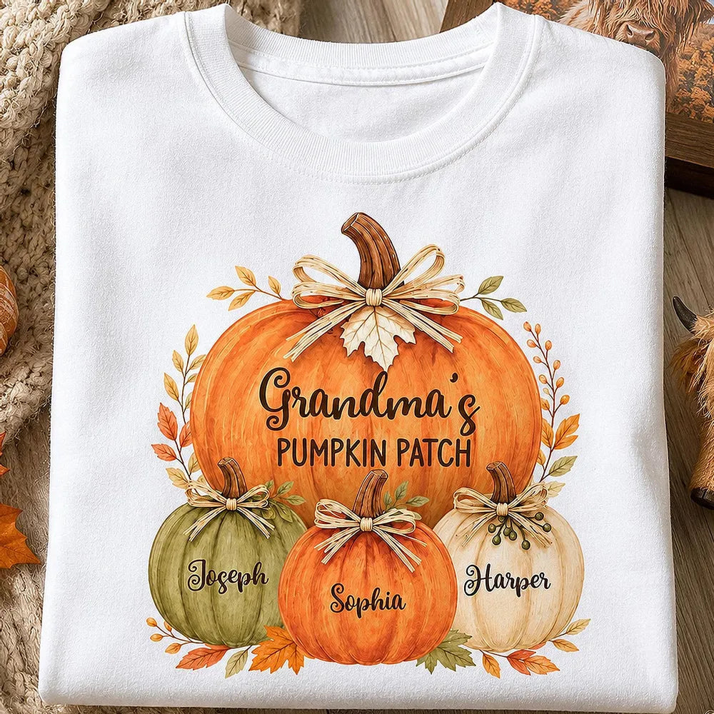 Grandma & Grandpa's Pumpkin Patch Watercolor - Personalized Shirt - Fall Season Gift For Grandparents