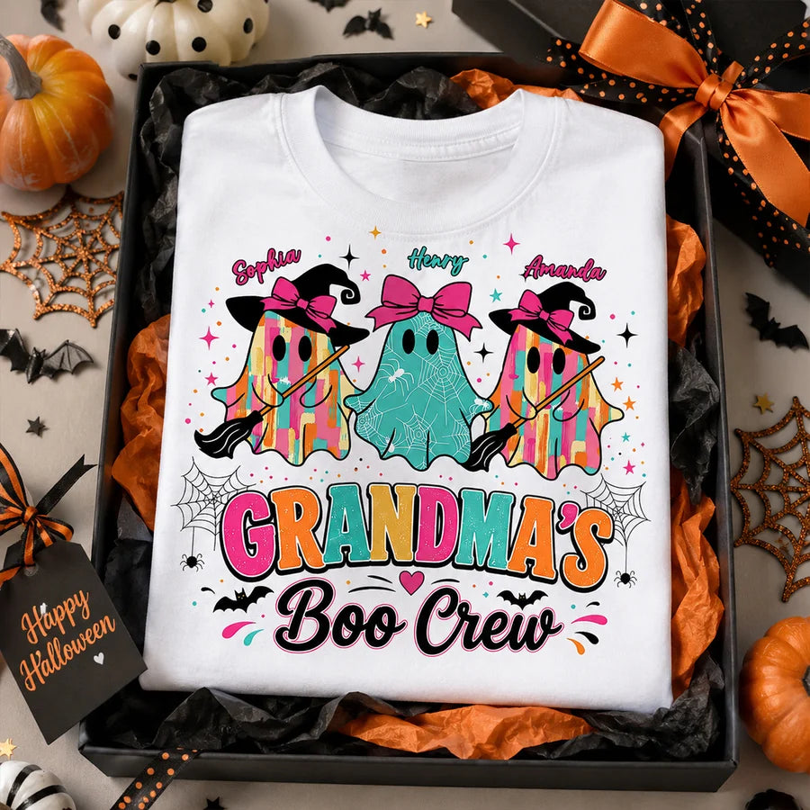 Grandma's Boo Crew Cute Bow Ghost - Personalized Shirt - Gift for Grandma