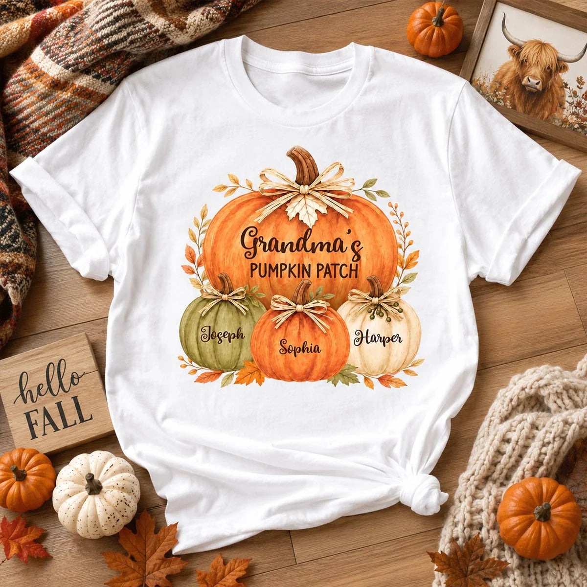 Grandma & Grandpa's Pumpkin Patch Watercolor - Personalized Shirt - Fall Season Gift For Grandparents