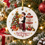 First Christmas As Family Of Three - Personalized Ceramic Ornament - Christmas Tree Keepsake For New Parents