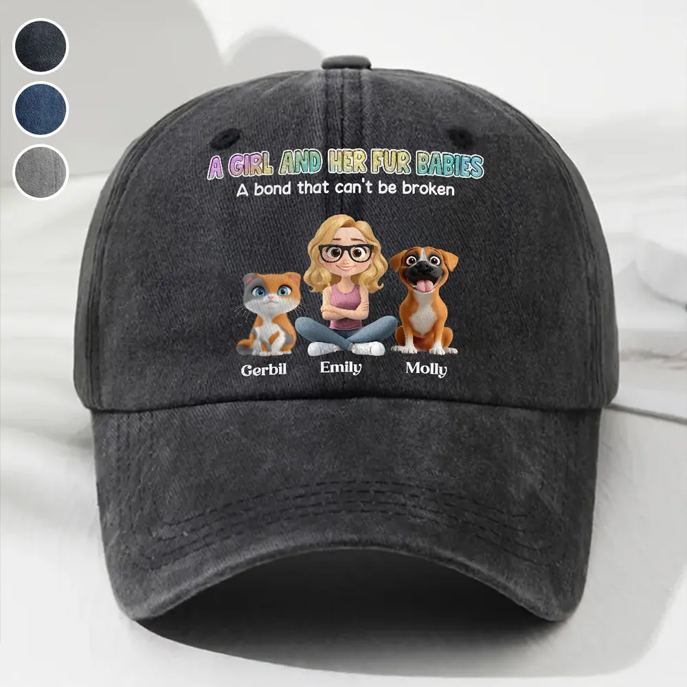 A Girl And Her Fur Babies - Personalized Custom Vintage Washed Denim Cap