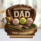 We Caught the Best Baseball Dad - Personalized 2-Layered Wooden Plaque - Gift for Dad, Husband
