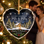 Our First Christmas As Mr Mrs Winter Cabin House - Personalized Glass Ornament - First Christmas Married Ornament For Couple