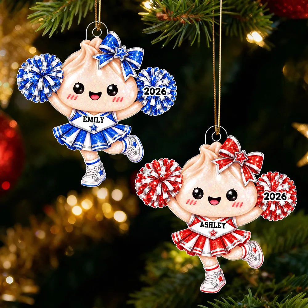 Cute Cheerleader Dumpling Dim Sum - Personalized Acrylic Ornament - Custom Name Christmas Gift, Keepsake For Cheerleaders, Daughters, Granddaughters