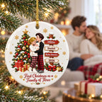 First Christmas As Family Of Three - Personalized Ceramic Ornament - Christmas Tree Keepsake For New Parents