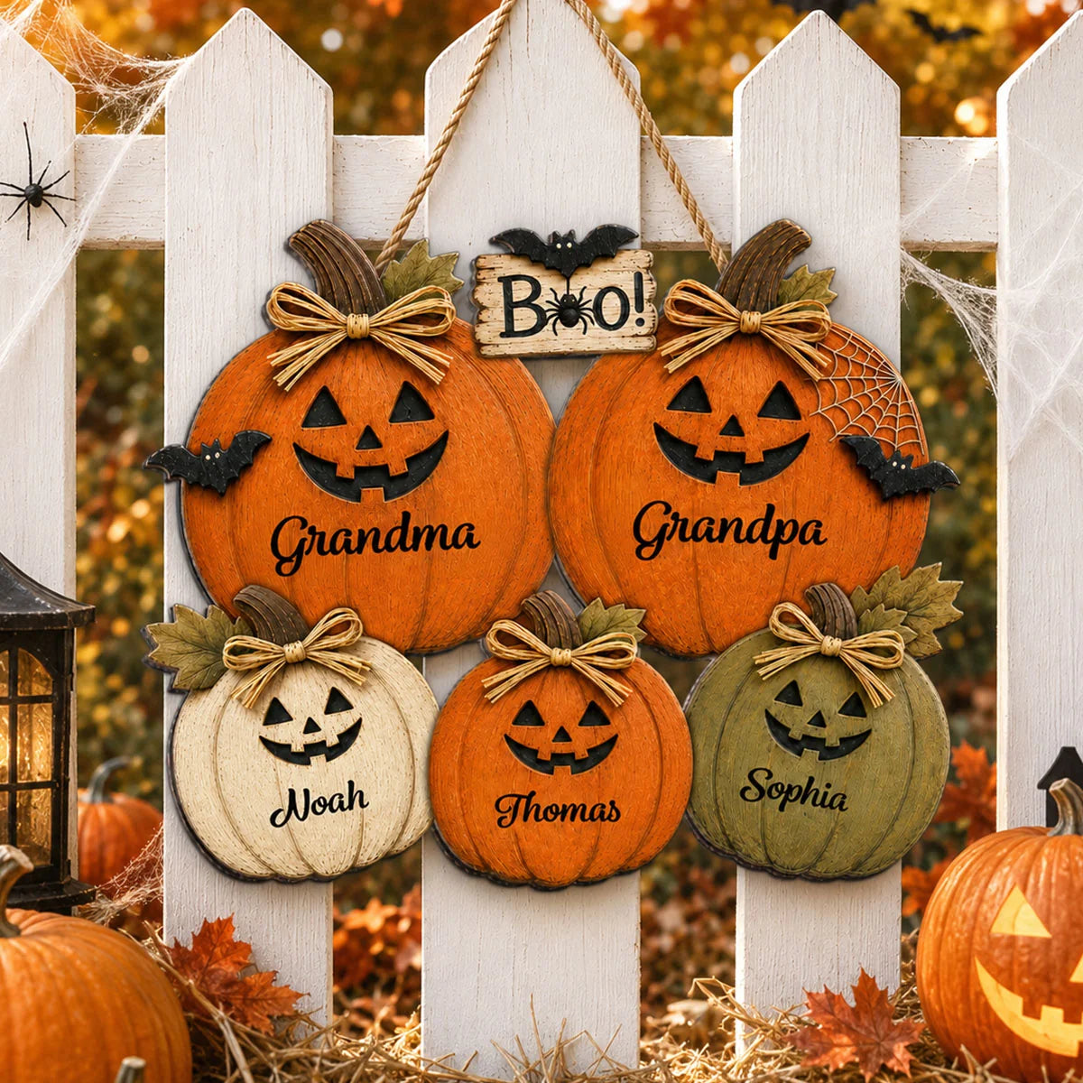 Grandma Grandpa Halloween Pumpkins - Personalized Door Hanger - Fall Season Halloween Decor For Grandparents