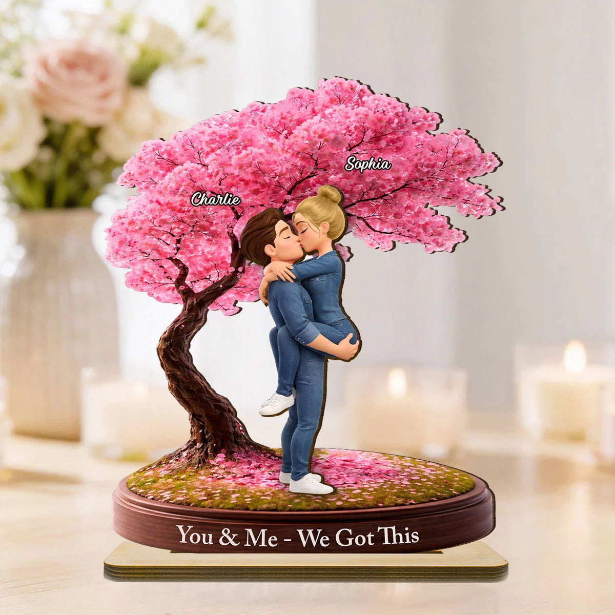 Love That Grows With Time - Personalized 2-Layered Wooden Plaque - Anniversary, Valentine's Day Gift, Gift For Him, Gift For Her