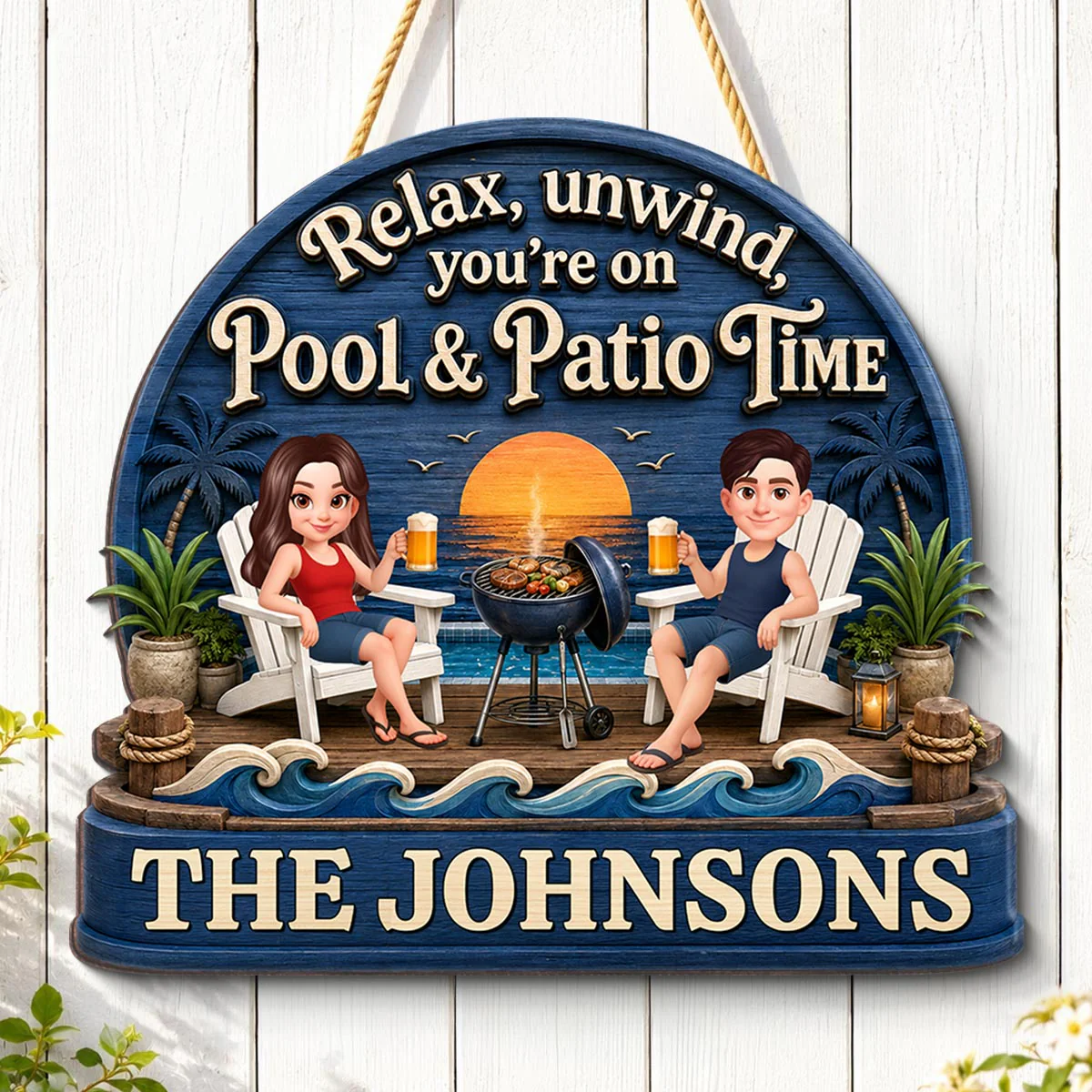 Relax Unwind Pool and Patio Time - Personalized Wooden Sign - Summer Decor Gift for Her, for Him