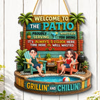 Couple Patio Welcome Proudly Serving Whatever You Bring - Personalized Wooden Sign - Summer Backyard Decor