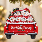 Snowman Family On Truck - Personalized Acrylic Ornament - Christmas Tree Decor For Family, Grandparents