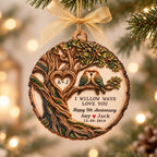 Willow Tree and Paired Birds - Personalized Wooden Ornament - Anniversary Gift for Couple